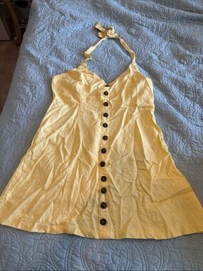 Yellow Halter Mini Dress with Front Buttons